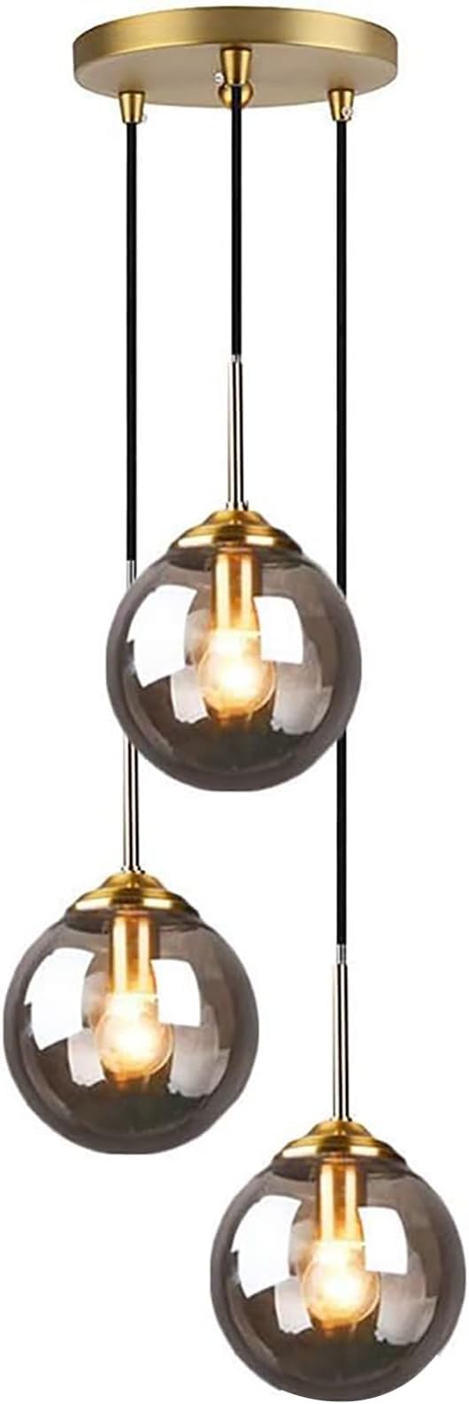 Modern Globe 3 Pendant Lights, Glass Ball Pendant Lighting for Kitchen Island Dining Room Bedroom Farmhouse Pendant Lighting Fixtures, Ceiling Hanging Light (Smoke Gray) [Energy Class E]