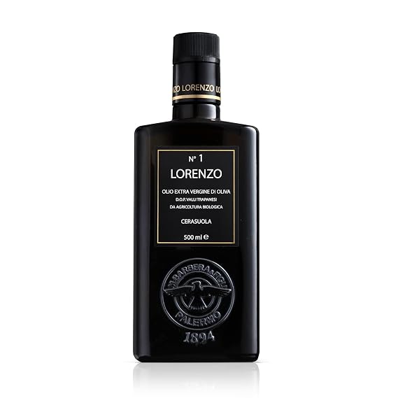 Barbera Lorenzo N 1 Organic Extra Virgin Olive Oil PDO Valli Trapanesi, 16.9 fl oz | Premium Sicilian EVOO from Organic Cerasuola Olives | Bold Fruity Flavor & Cold-Pressed Quality