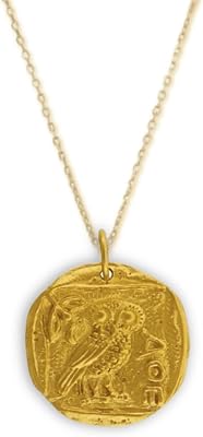 Gold Athenas Owl Pendant Necklace - Ancient Coin Replica - Perfect for History Lovers and Fashion Enthusiasts