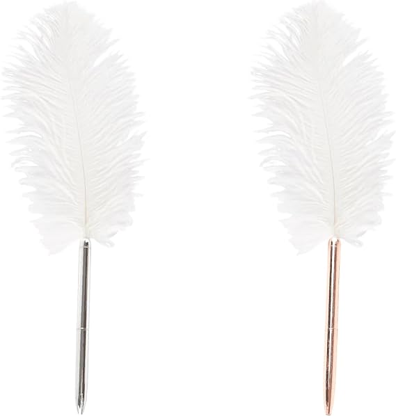 2Pcs Feather Pen, Feather Ballpoint Pens, Black Ink Pens Wedding Signing Pen, Ballpoint Pen for School Office Writing Signatures Party Favors (Sliver and Rose gold)