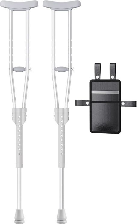 Aluminum Crutches for Kids & Adults, Lightweight Adjustable Crutches for Walking with Comfortable Underarm Pad and Hand Grip & Crutch Bag, 300 LB Weight Capacity, 1 Pair