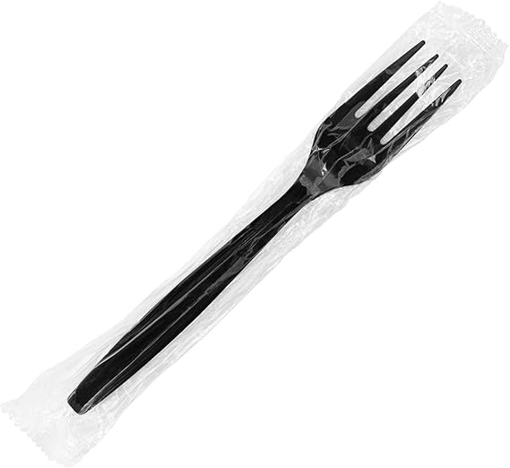 Karat [7" - 1,000 ct] Heavy Duty Plastic Forks Individually Wrapped - Sturdy Disposable Forks for Restaurants & Food Trucks | Black