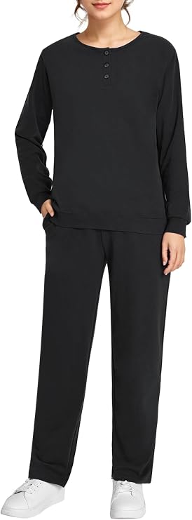 Weintee Women's Petite Sweatsuits Button Down Sweatshirt and Sweatpants Sets Cotton Jogging Suits