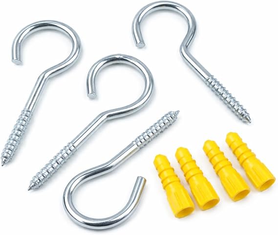 Washing Line Hook Clothes Line Hooks Heavy Duty Screw Wall Mount Hangers Rust Resistance Ceiling Cup Hook With Wall Plug Iron Metal Clothesline Hook For Home Office Easy Install 90mm (Pack Of 4)