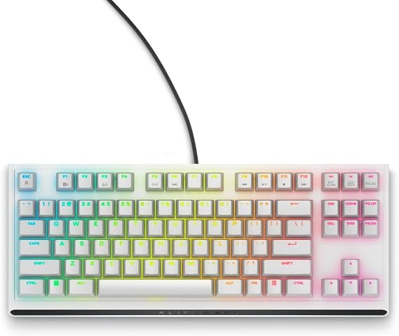 Alienware Tenkeyless Oyuncu Klavyesi – AW420K – Beyaz – 545-BBFM Kablolu, mekanik tuşlar, RGB aydınlatma, tenkeyless kompakt tasarım, USB-A bağlantı, programlanabilir tuşlar Lunar Light