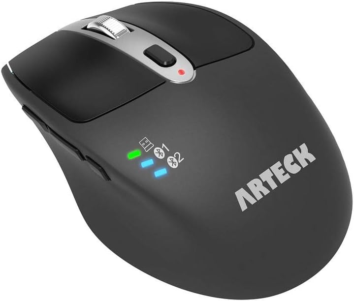 Arteck Multi-Device Wireless Bluetooth Mouse with Nano USB Receiver Ergonomic Right Hand Silent Clicking for Computer Desktop PC Laptop Mac iPad and Windows 108 iPad OS Build in Rechargeable Battery