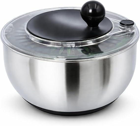 Stainless Steel Salad Spinner Large 5.28 Qt Fast Drying Lettuce Spinner, Premium Durable Bowl for Washing & Drying Vegetables