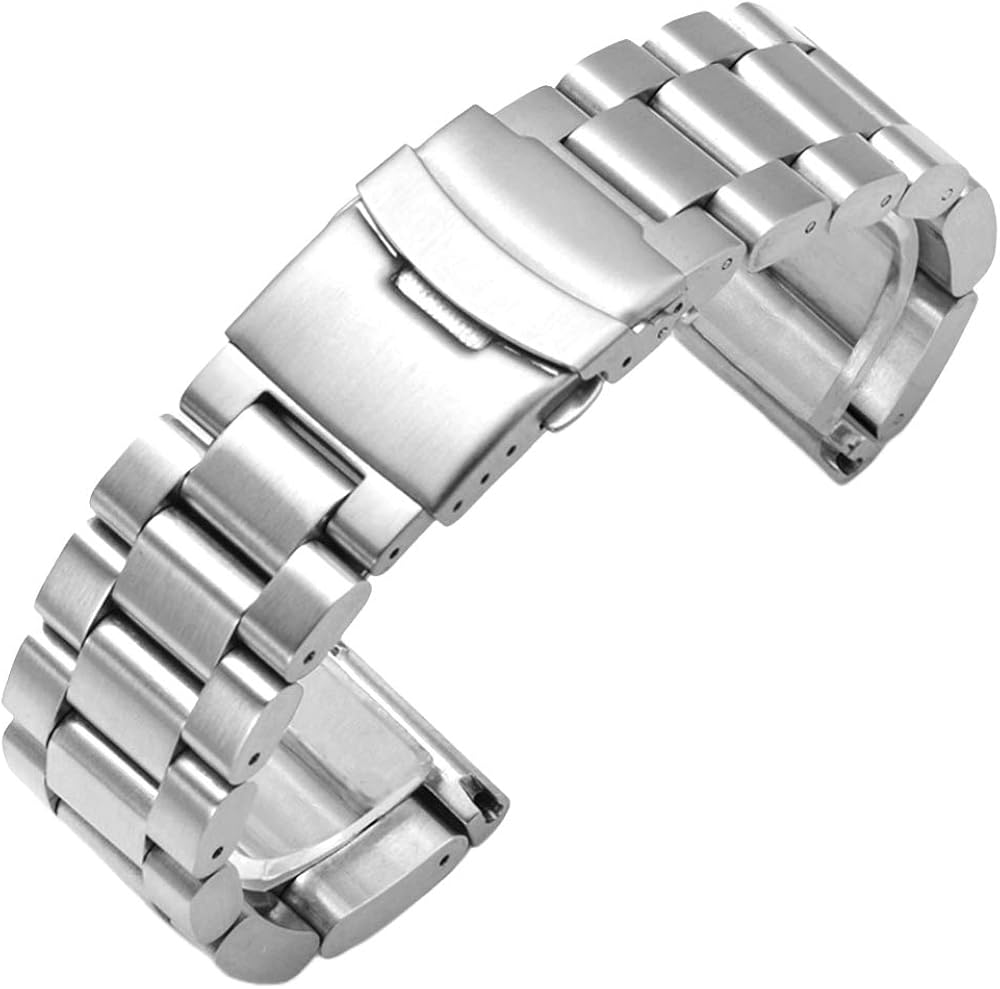 Kai Tian Super Thick Sturdy Watch Strap 20mm 22mm 24mm 26mm Premium Stainless Steel Watch Bands Classic Style Watch Bracelet with Double Deployment Buckle Black Silver
