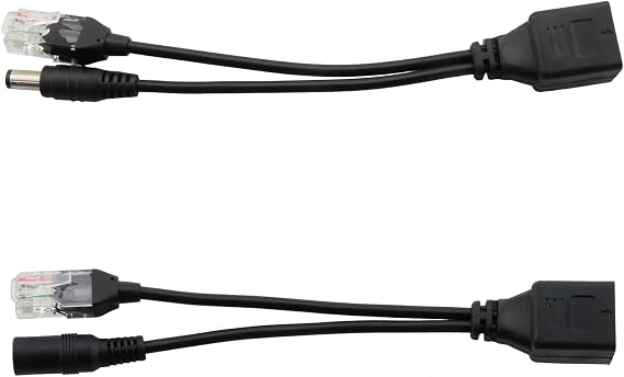 POE Splitter Injector Kit 1Pair Power Over Ethernet Passive PoE Adapter Injector Splitter Cable with 5.5x2.1mm DC Connector 12V