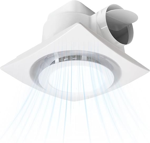 Bathroom Exhaust Fan with LED light 9.6 inch 110 CFM, Quiet 1.0 Sones Noise Exhaust Fan for Shower, Bathroom, and Restroom, 30W Motor, 15W LED Light, Easy Installation,
