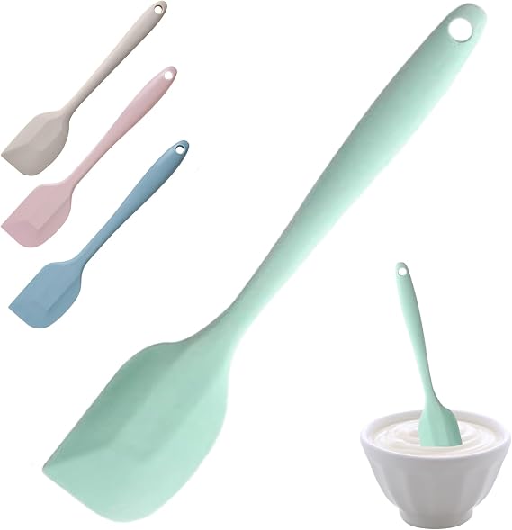 Small Silicone Spatula 8.3 Inch 1-Pack - High Heat Resistant Non-Stick Green Jar Scraper, Mini Narrow Container Spatulas for Baking,Jam Mixing & Oils-Ergonomic Seamless Design Kitchen Cooking Utensils