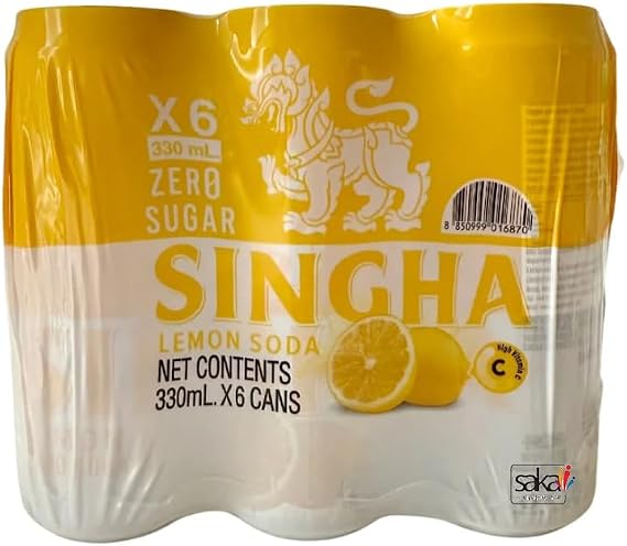 SINGHA LEMON SODA | Zero Sugar | High Vit C | with LuckyBoy Greetings (6x330ml, Lemon Soda)