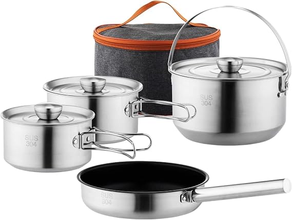 Camping Cookware Set Camping Cooking Set Pots and Pans for Campfire Cooking Includes Travel Shopping Bag for 4-6 People