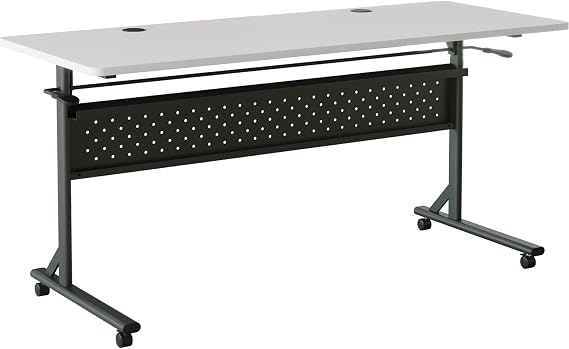 Lorell Shift 2.0 Flip & Nesting Mobile Table, 60" x 24" x 29.5", Black Steel Frame, Gray Laminated Top