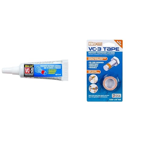 Vibra-TITE 213 VC-3 Threadmate Threadlocker,65 to 165 Degree F, 5mL Tube, Red & VC-3 Tape Instant Threadlocker - Adjust, Remove, Reuse,0.625''W x 60''L,23805BC