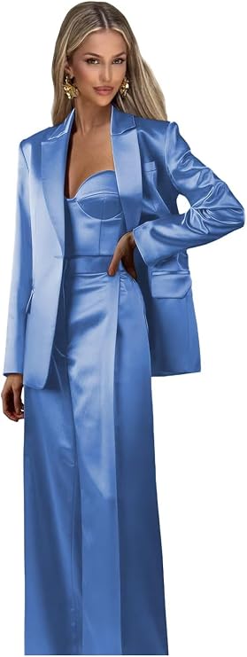 Satin 3 Piece Suits for Women Business Casual Pant Suits for Women