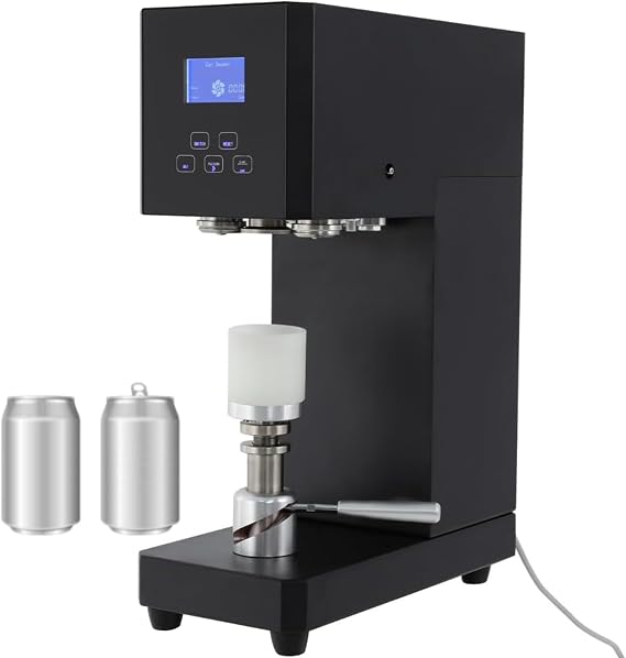 Commercial Benchtop Can Seamer, Electric Can Cup Sealer with Smart Counter Semi-Automatic Tin Can Glass Bottle Sealing Machine for 55 mm/2.2 inch Diameter Pop,Black-110V