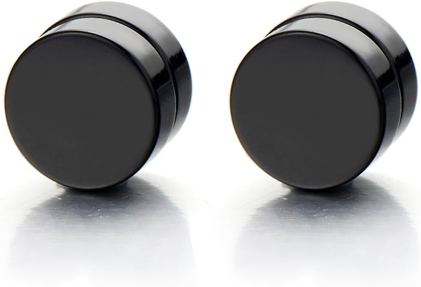 Unisex Magnetic Black Stud Earrings, Stainless Steel Non-Piercing Jewelry, Classic Pierced Look