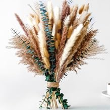 Pampas Grass Decor, Dried Flower Bouquet with Bunny Tail Grass, Pampas Grass & Eucalyptus, Boho Centerpieces for Tables & Floors - Dried Floral Arrangement, Fall Grass & Stylish Olive Green Wall Decor