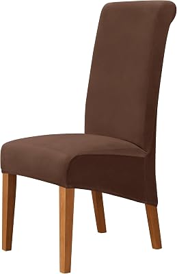 Stretch Dining Chair Covers, Soft Velvet Chair Covers for Dining Room Oversized Extra Large Parson Chair Slipcover Removable Chair Protector Covers 6, Brown