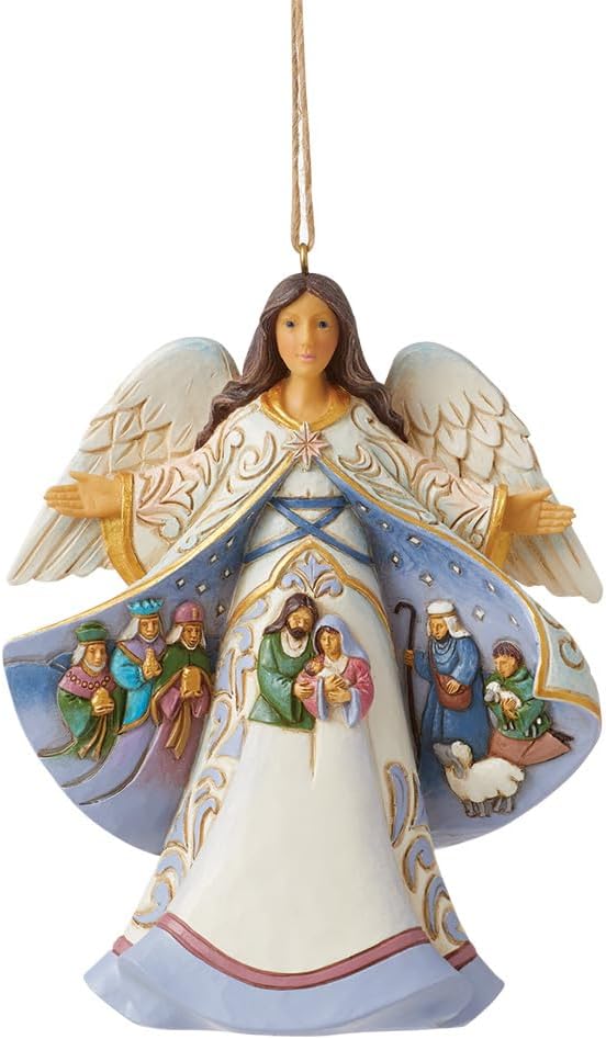 Enesco Jim Shore Heartwood Creek Angel with Cloak Nativity Scene Hanging Ornament, 4.53 Inch, Multicolor