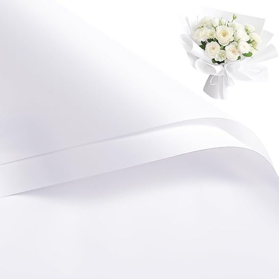 RUSPEPA 20 Sheets Flower Wrapping Paper, Waterproof Floral Bouquet Wrapping Paper, Florist Supplies Packaging for Birthday, Party, Wedding and DIY Crafts - White