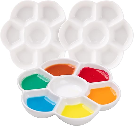MEEDEN Ceramic Watercolor Paint Palette: 3Pcs 7-Well Color Mixing Tray 4.7"