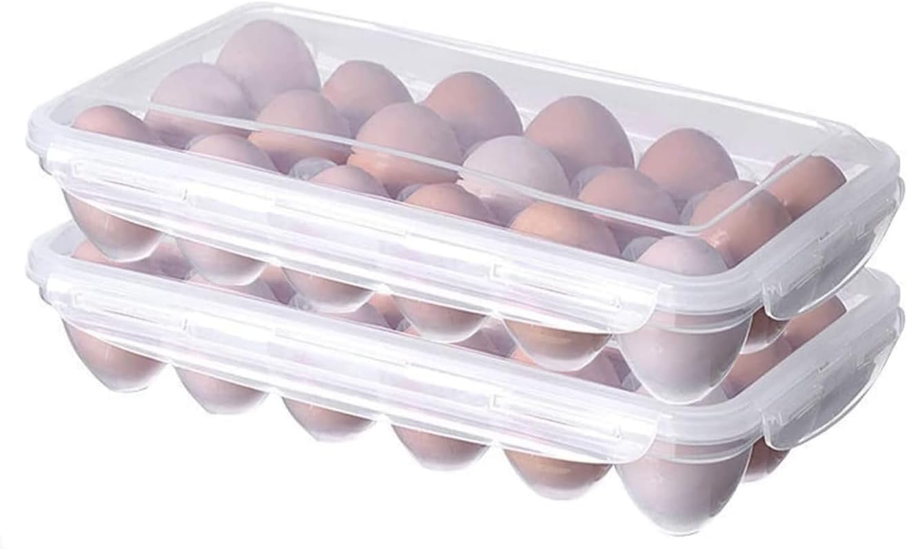 2-Pack Egg Storage Containers with Lids - Clear Plastic Egg Holders for Fridge - Stackable Egg Trays - Keep Your Eggs Fresh and Organized - Holds up to 36 Eggs