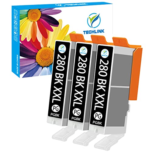 TECHLINK 280xxl Black Ink Cartridges Replacement for Canon PGI-280XXL 280 XXL for PIXMA TR8520 TR8620 TS9120 TS8120 TS8220 TS6120 TS6220 TS6300 TS6320 TR7500 TR7520 TR8500 Printers, 3 pcs PGBK