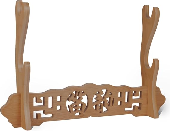 Brown - 2 Layer Bamboo Flute Display Stand Bamboo Seat