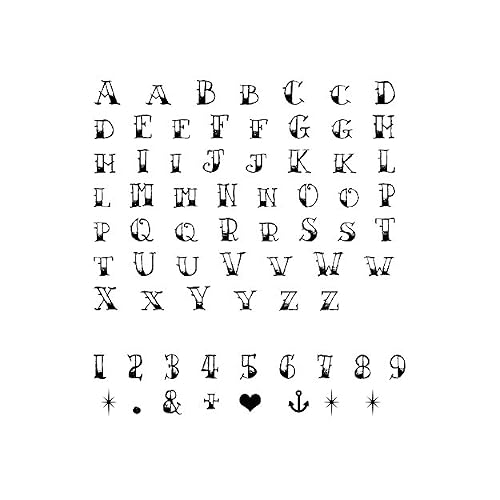 Sailor Jerry Alphabet Temporary Tattoo - Realistic Black Number & Symbol Body Art - Create Custom Tattoo - Set of 2 Cut Apart Tattoo Sheets, Letter Size - 0.5 Tall