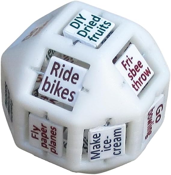 Decision Die for Things to Do with Your Family. The Die Displays 54 Fun Activity Ideas, Selected Randomly with Every Roll. By Dream Dice.