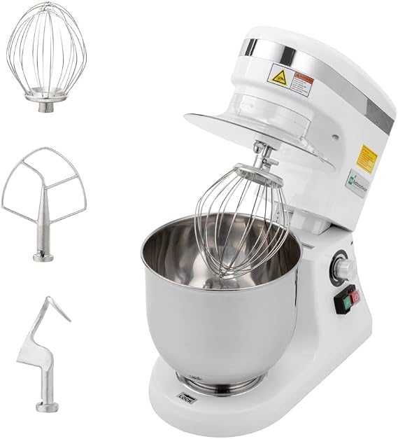 Restaurantware Hi Tek 5.3-Qt Electric Stand Mixer 1 Tilt-Head Kitchen Mixer With Stand - Includes Dough Hook Whisk & Beater 110V/60Hz White Aluminum Stand Mixer Up To 660 RPM