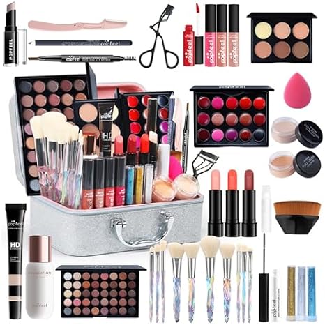 Full Beauty Makeup Cosmetics Set Upgrade Cosmetics Set Makeup Set Lipstick Makeup Palette Long Lasting Full Beauty Makeup Set Beginners Popular Cosmetics Set 35pcs Silver