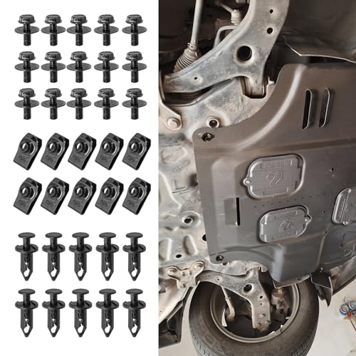35Pcs Engine Under Cover Splash Shield Body Bolts Screws, Bumper Clips Extruded U-Nuts Kit, Bumper Fender Liner Push Retainer Fastener Rivet Clips Replacement with G35 G37 EX35 FX35