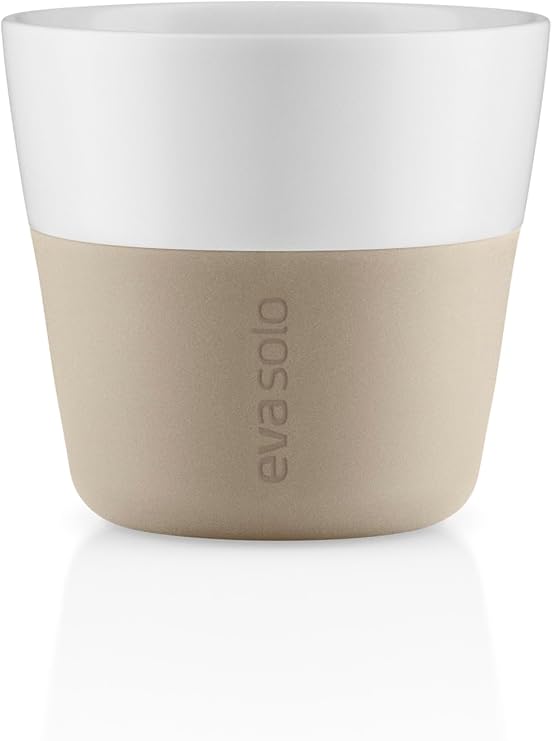 Eva Solo | 2 Lungo Tumbler Mugs | 8 oz Porcelain Coffee Cup Tumblers with Silicone-coated Grip | Danish Design, Functionality & Quality | Pearl Beige