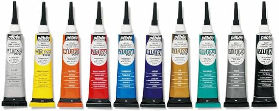 Pebeo Vitrea 160, (Set of 10) Assorted Glass Paint Outliners, 20 ml Tubes 0.67 fl oz (Pack of 10)