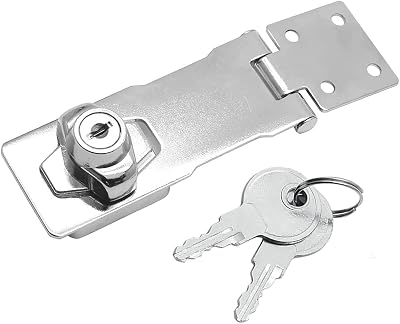 4 Inch Keyed Hasp Locks, Keyed Alike Twist Knob Keyed Locking Hasp, Metal Catch Latch Safety Lock for Cabinets, Drawers, Toolboxes, Different Door, Pack of 1 Silver