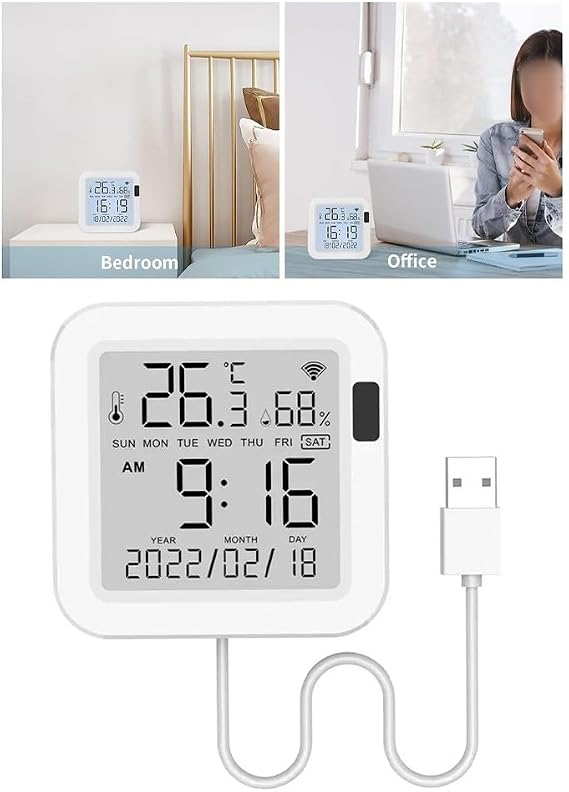 Smart Thermometer Hygrometer, WiFi Temperature Humidity Sensor for Tuya App, Remote Monitor with Data Export, Voice Control for Alexa, Home Basement Greenhouse