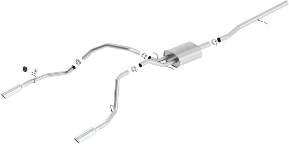 BORLA 140537 Cat-Back Perf. Exhaust Sys. for '14-'18 Chevrolet Silverado 1500/ GMC Sierra 1500/ '19 Silverado & Sierra 1500 LD ONLY V8 T-304 Stainless ATAK Dual Split Rear Exit 4" Rnd. Chrome Tips