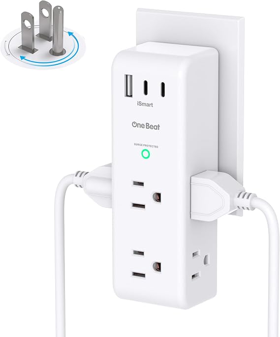 Surge Protector Outlet Extender with Rotating Plug, Multi Plug Wall Outlet