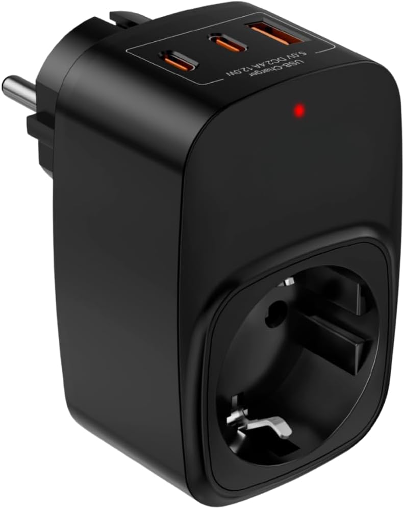Vetech Current Protected Socket 1x Socket, 2x Type-C, Single Black with 1x USB Port Output