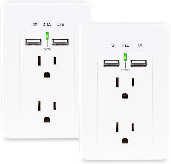 CyberPower MP18HO007 Power Wall Tap, 2 Outlets, 2 USB Charge Ports, 2-Pack