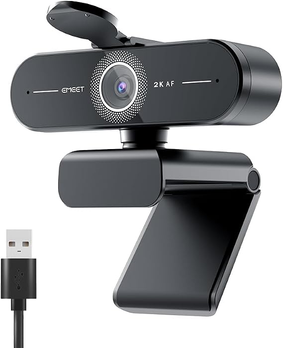 EMEET C60E 2K Webcam, 73 View Angle, Computer Camera w/Privacy Cover and Microphone, for PC, Plug and Play USB Webcam for Video/Calling/Zoom/Teams