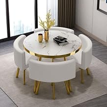 Round Dining Table for 4 with Chairs Set for Kitchen, Reception Room, Office Table and Chair Set, Negotiation Table Sales Office Shops Meetings Small Round Tables(White)