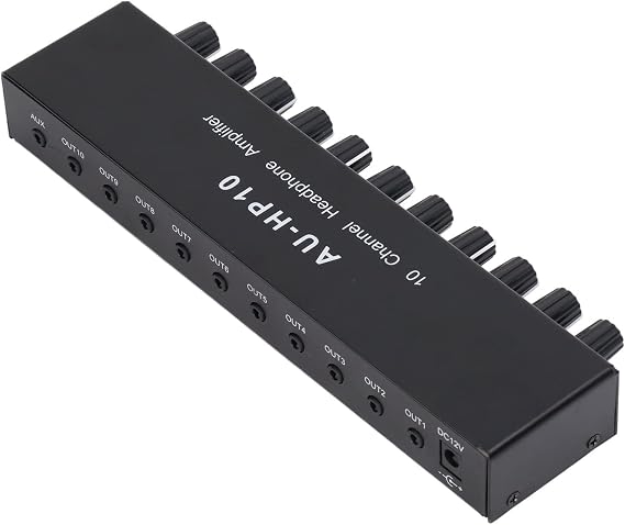 10 Channel Headphone Amplifier Headphone Splitter 1 Input 10 Output Stereo Audio Splitter Independent Control DC 12V for Studios, Stages headphone amplifier splitter behringer headphone amp
