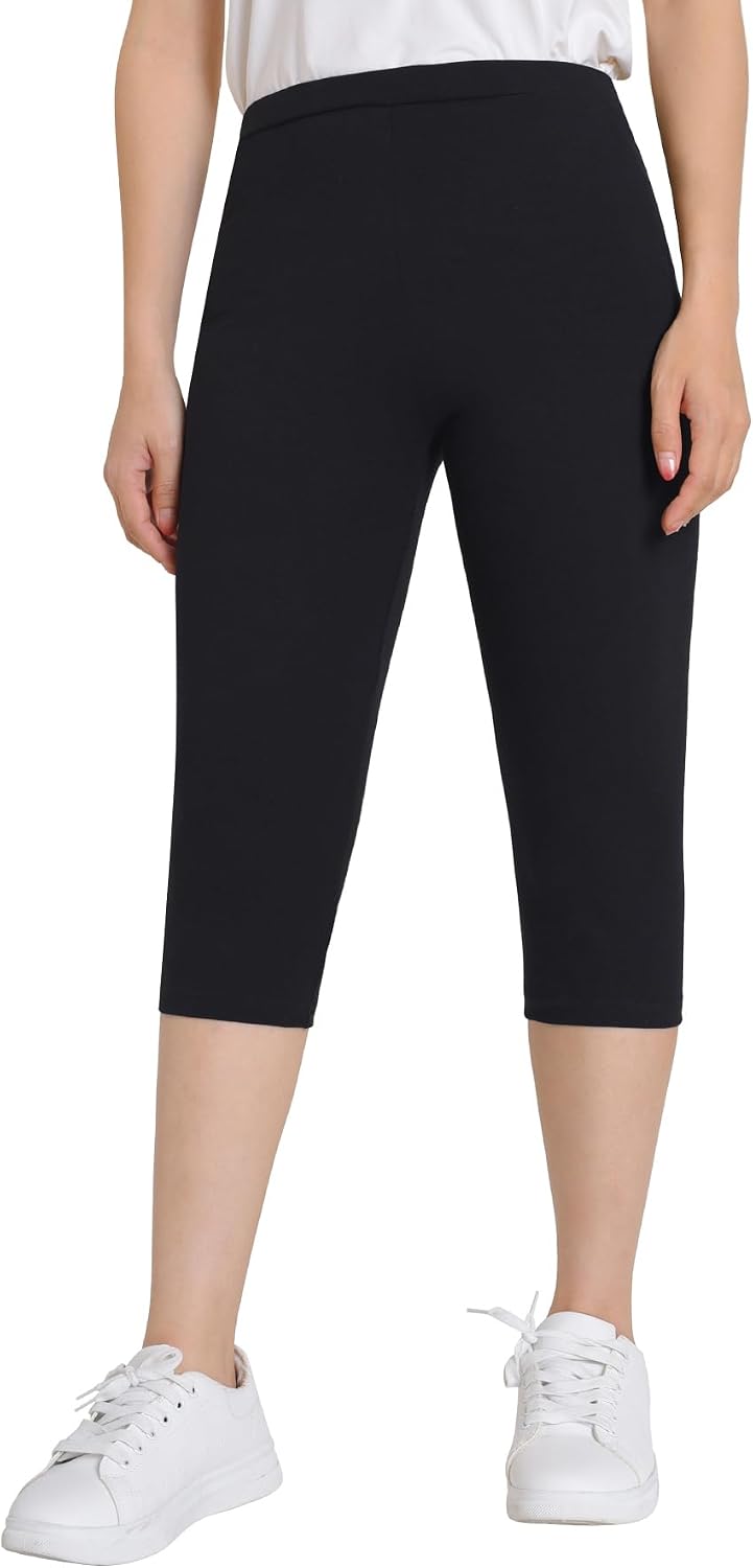 Weintee Womens 14 Petite Cotton Capri Leggings Knee Length