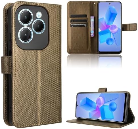 Compatible with Infinix Hot 40 Pro 4G Leather Case Cover,PU Leather flip Cover Compatible with Infinix Hot 40 4G X6836  Hot 40 Pro 4G X6837 Case Cover Brown