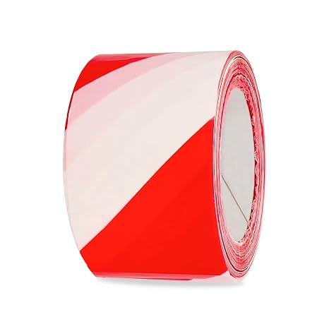 Amig - Red and White Hazard Warning Tape - 200 m x 70 mm - High-Visibility Barrier Ribbon - Indoor & Outdoor Use - White/Red - Polyethylene