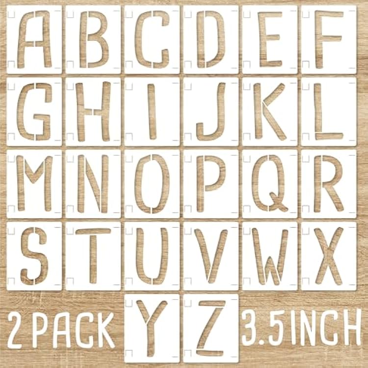 2 Pack 3.5 Inch Letter Stencils, Reusable Interlocking Templates ABC Alphabet Stencils Kit for Painting Inspirational Quotes Signs on Wood, Wall, Floor, Board, DIY Art Craft Projects